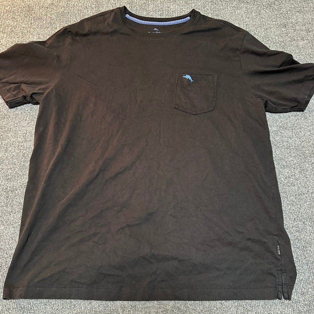 Tommy Bahama Relax Mens Black Pocket T-Shirt Marlin Logo UPF 30 Large